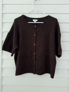 CeCe Brown Fuzzy Button Front Cardigan Sweater XL